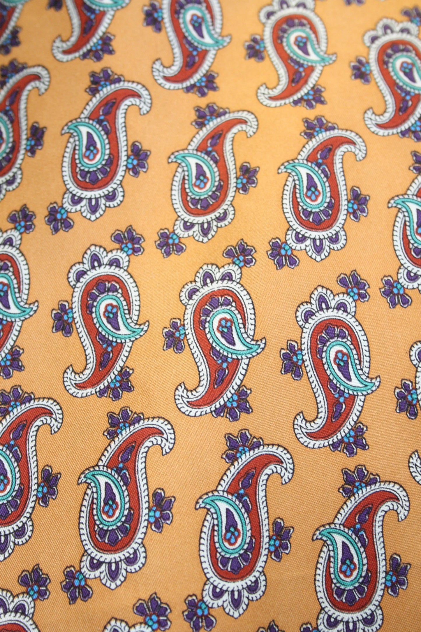 Mustard With Red & White Paisley Pattern Silk Pocket Square Knightsbridge Neckwear