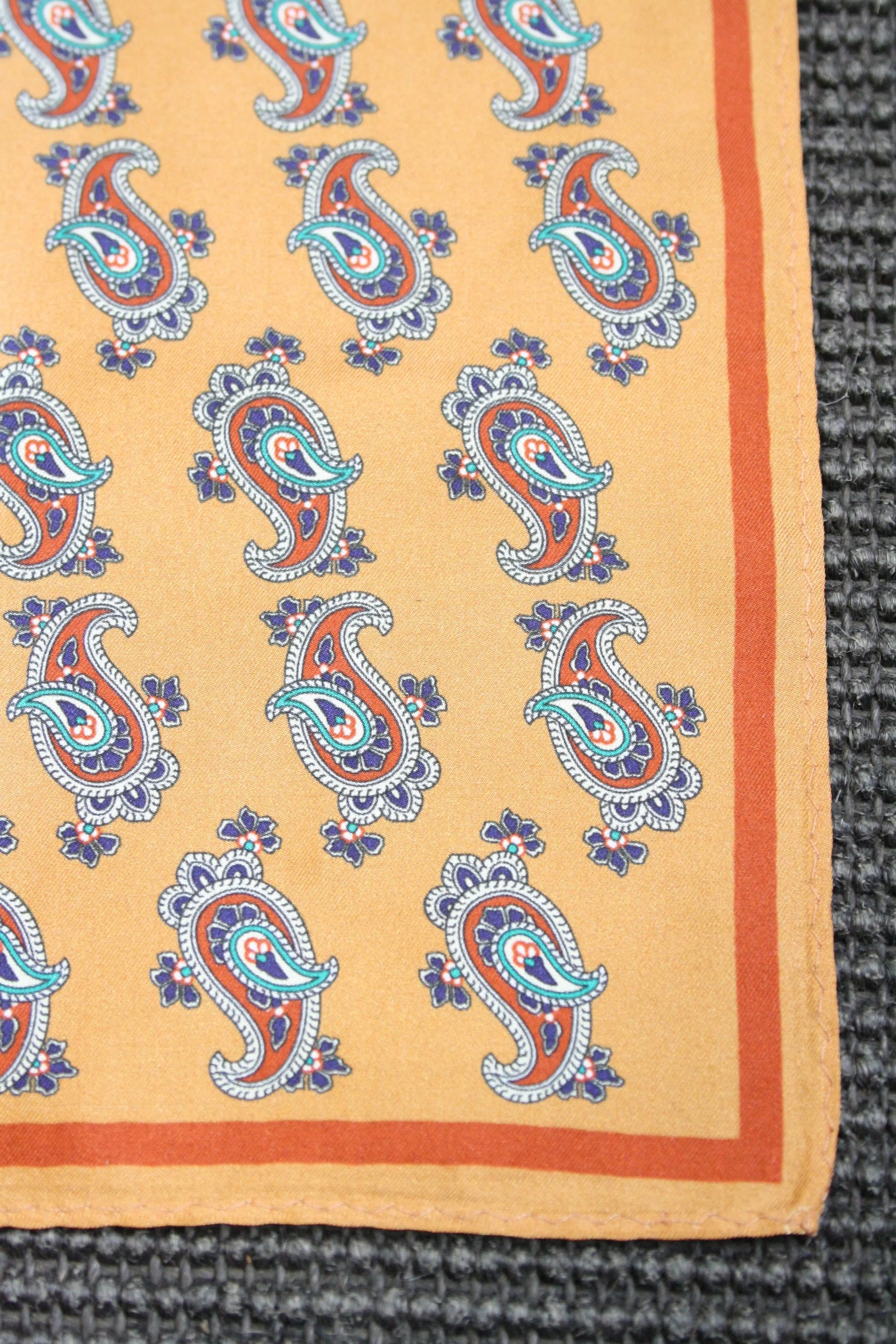 Mustard With Red & White Paisley Pattern Silk Pocket Square Knightsbridge Neckwear