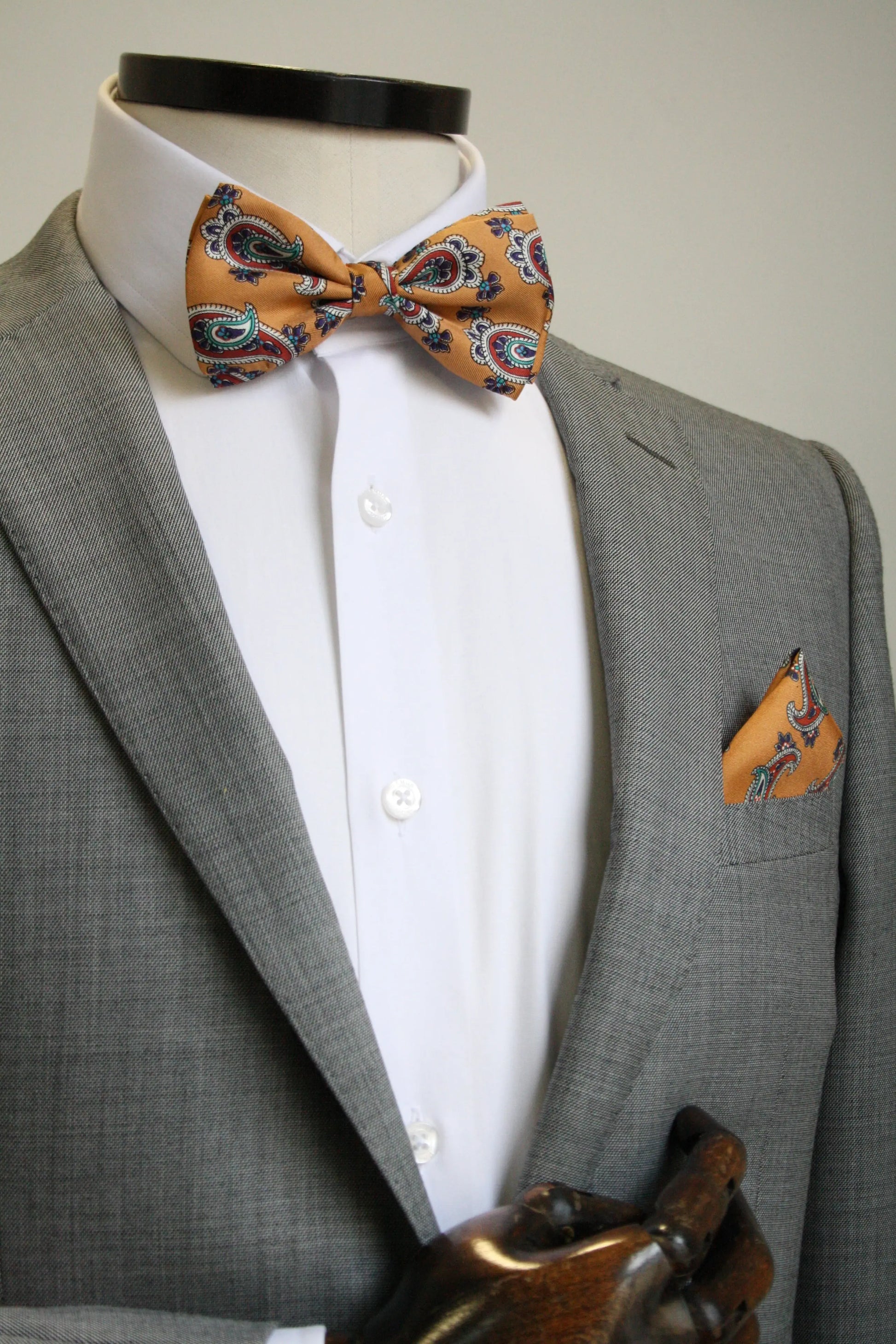 Mustard With Red & White Paisley Pattern Silk Pocket Square Knightsbridge Neckwear