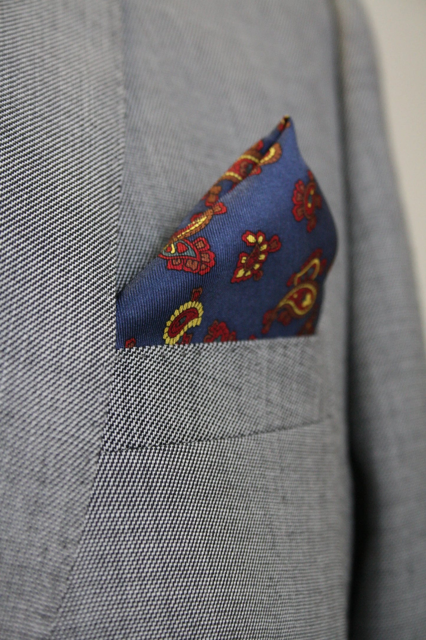 Navy With Gold & Burgundy Paisley Pattern Silk Pocket Square Knightsbridge Neckwear