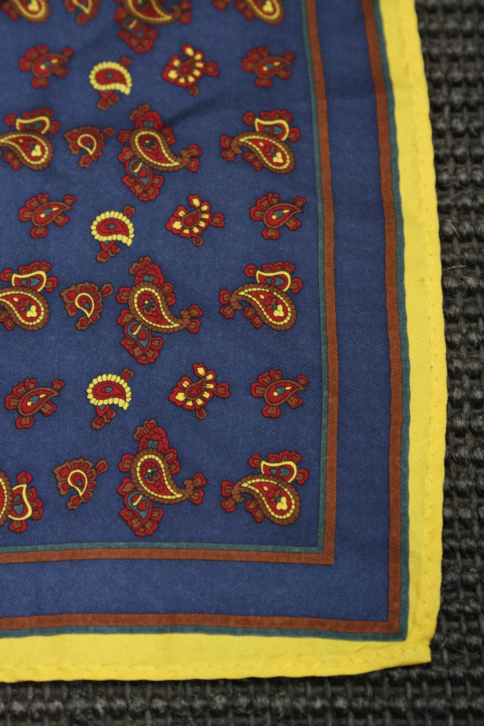 Navy With Gold & Burgundy Paisley Pattern Silk Pocket Square Knightsbridge Neckwear