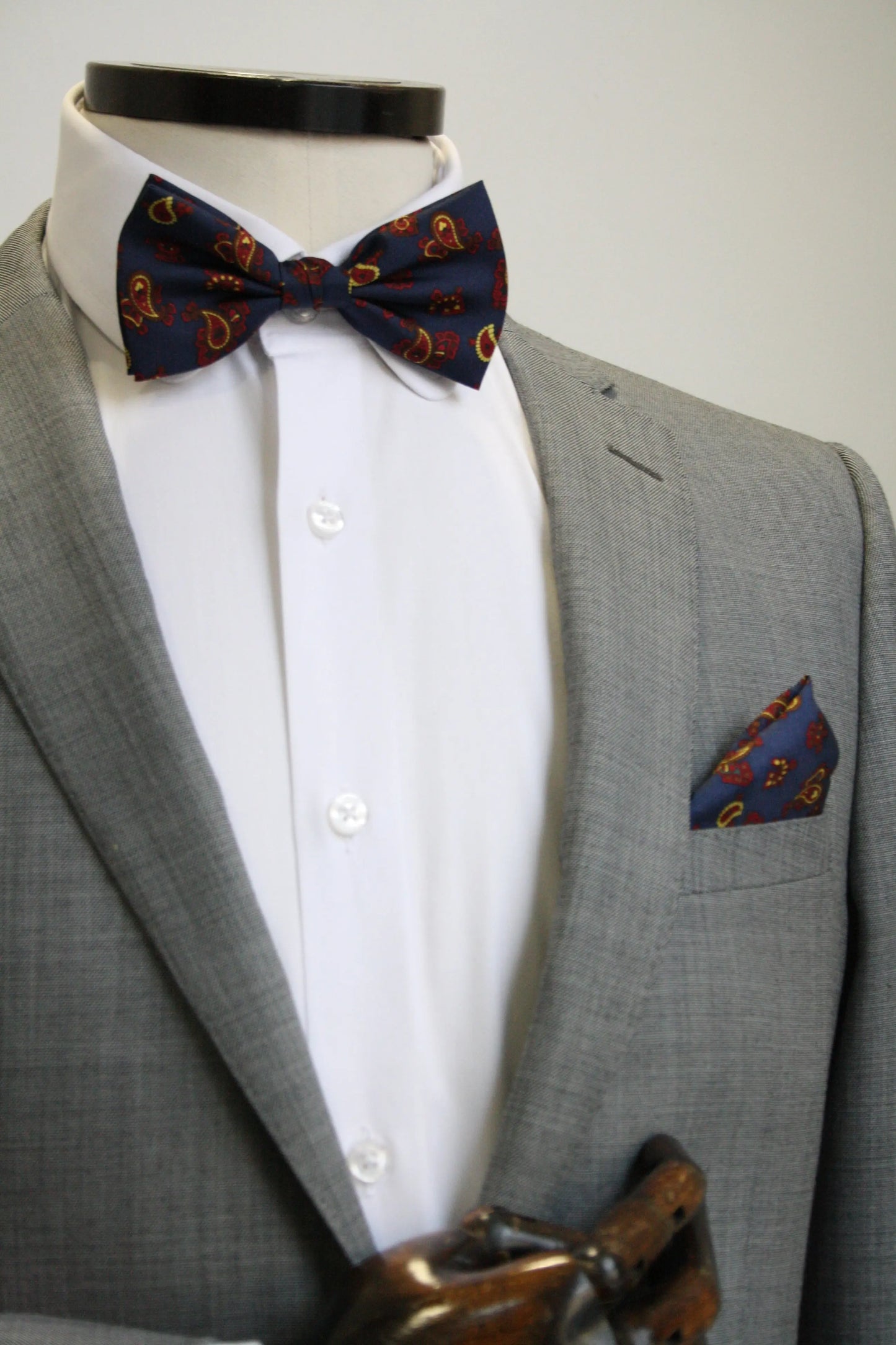 Navy With Gold & Burgundy Paisley Pattern Silk Pocket Square Knightsbridge Neckwear