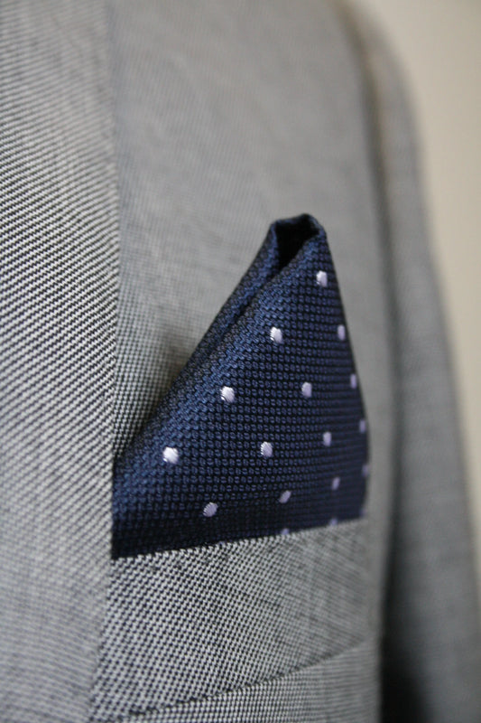 Navy With White Micro Polka Dot Silk Pocket Square Knightsbridge Neckwear