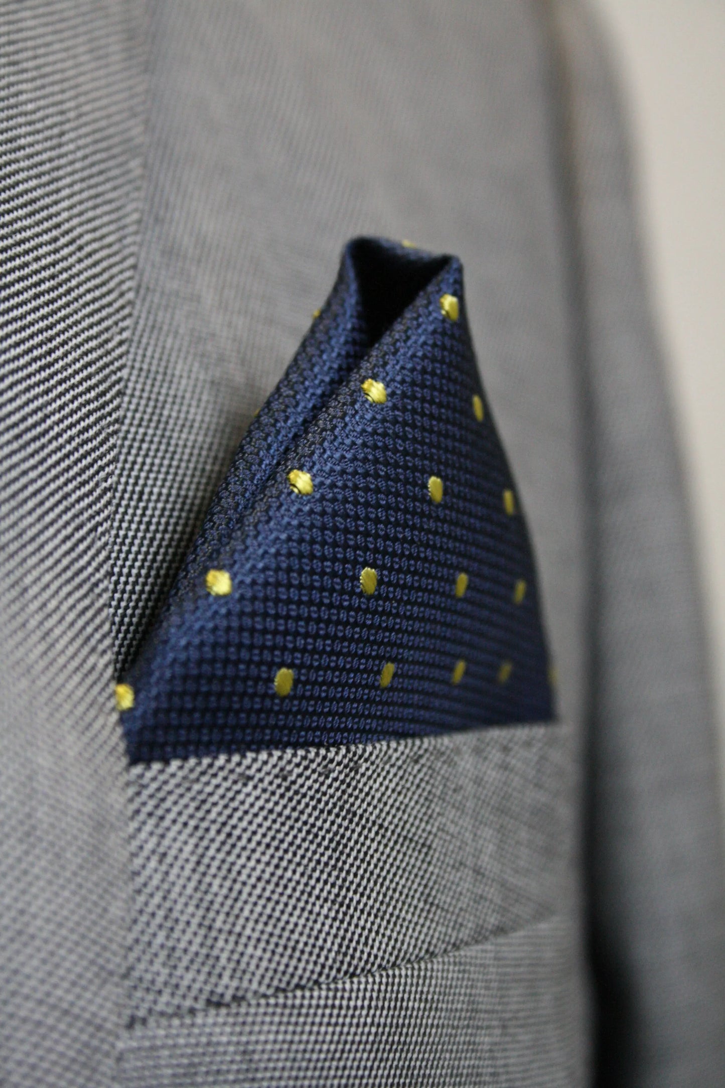 Navy With Yellow Micro Polka Dot Silk Pocket Square Knightsbridge Neckwear