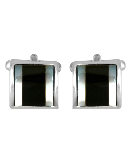 Onyx & Mother of Pearl Square Curved Cufflinks - Silver Dalaco