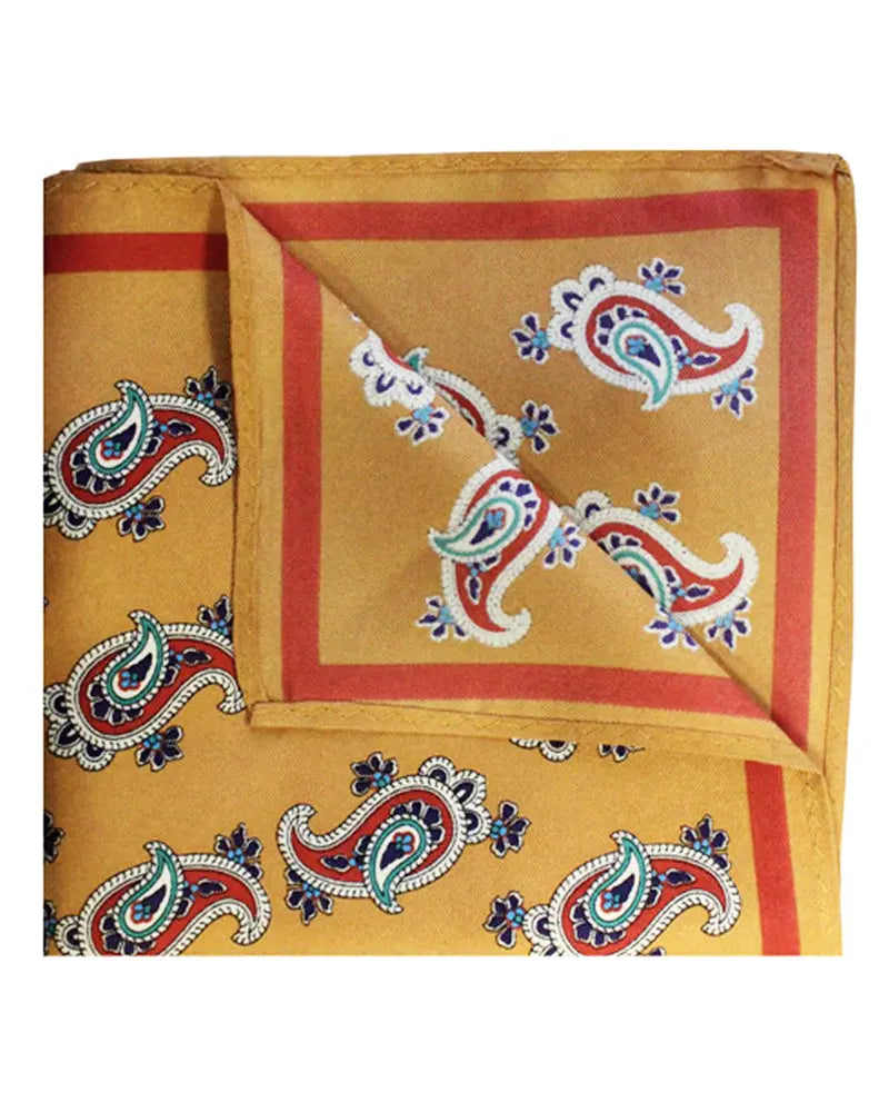 Paisley Silk Pocket Square - Vintage Gold / Red Knightsbridge Neckwear