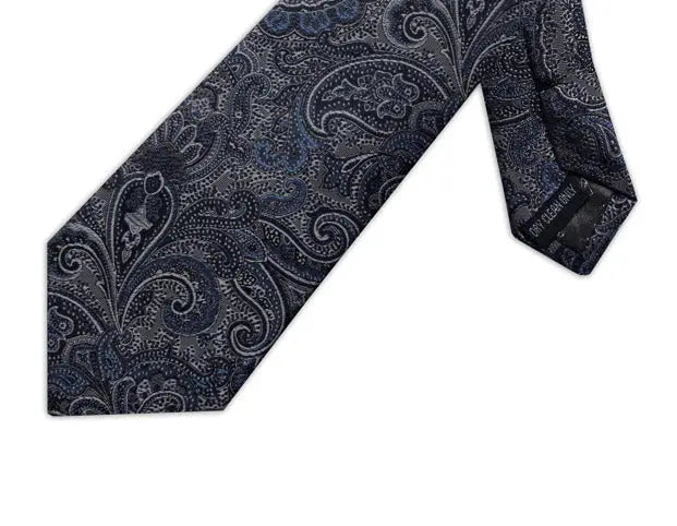 Knightsbridge Neckwear Paisley Silk Tie - Navy / Blue / Silver From Woven Durham