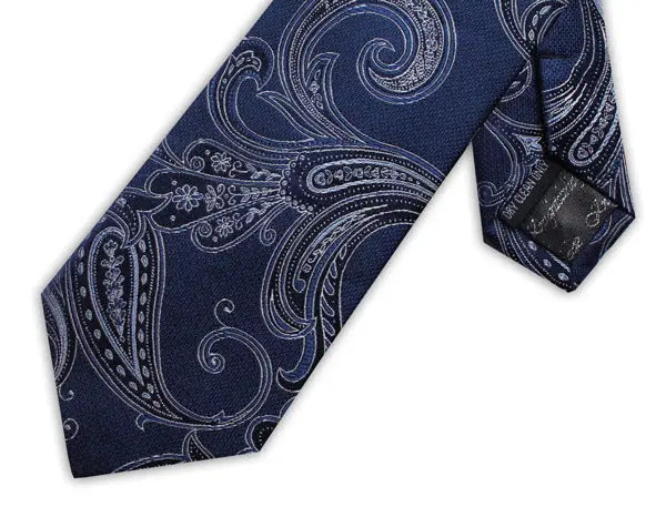 Knightsbridge Neckwear Paisley Silk Tie - Navy / Silver From Woven Durham
