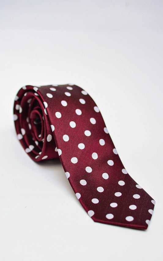 Knightsbridge Neckwear Polka Dot Silk Tie - Burgundy / White From Woven Durham