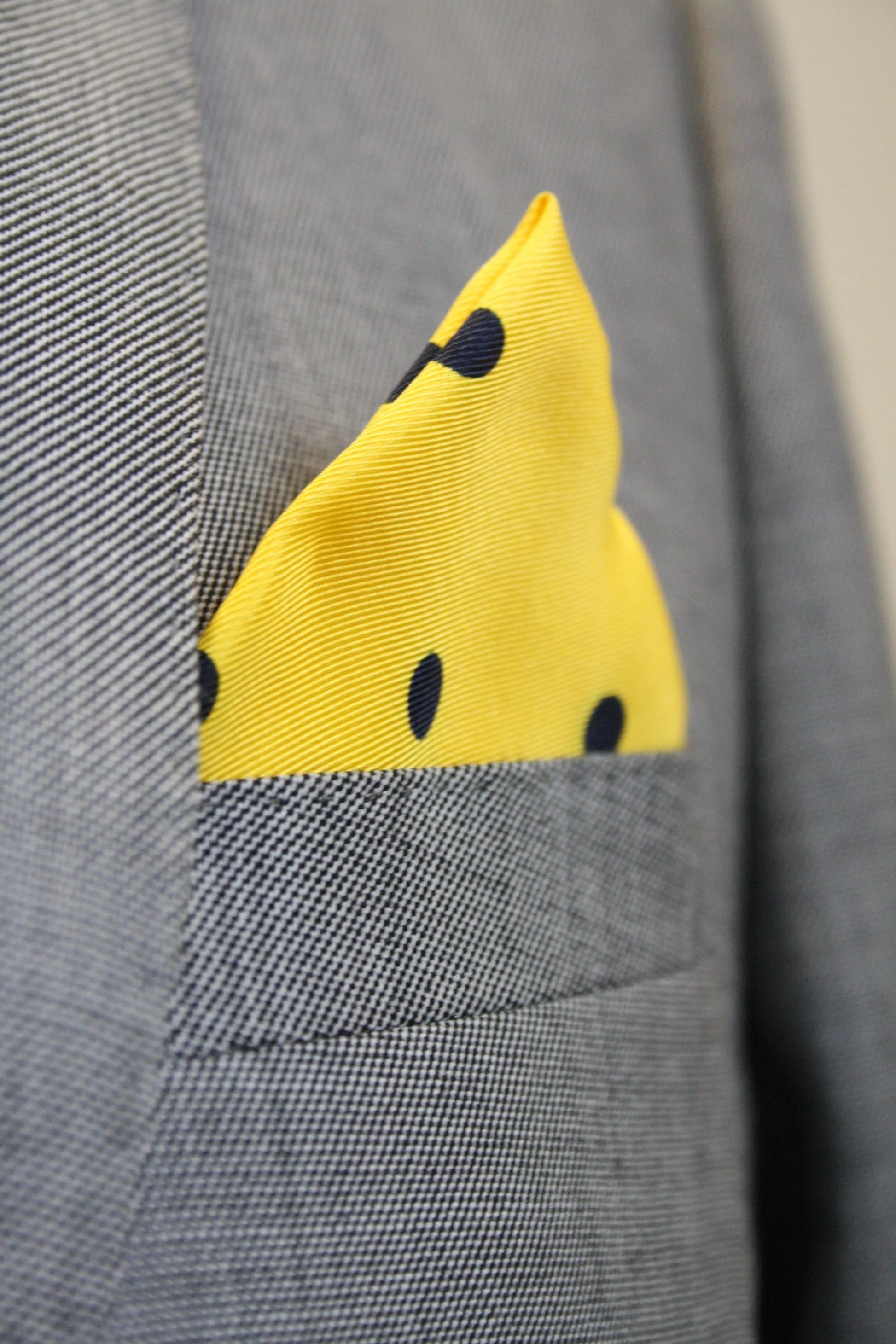 Yellow With Navy Polka Dot Silk Pocket Square Knightsbridge Neckwear