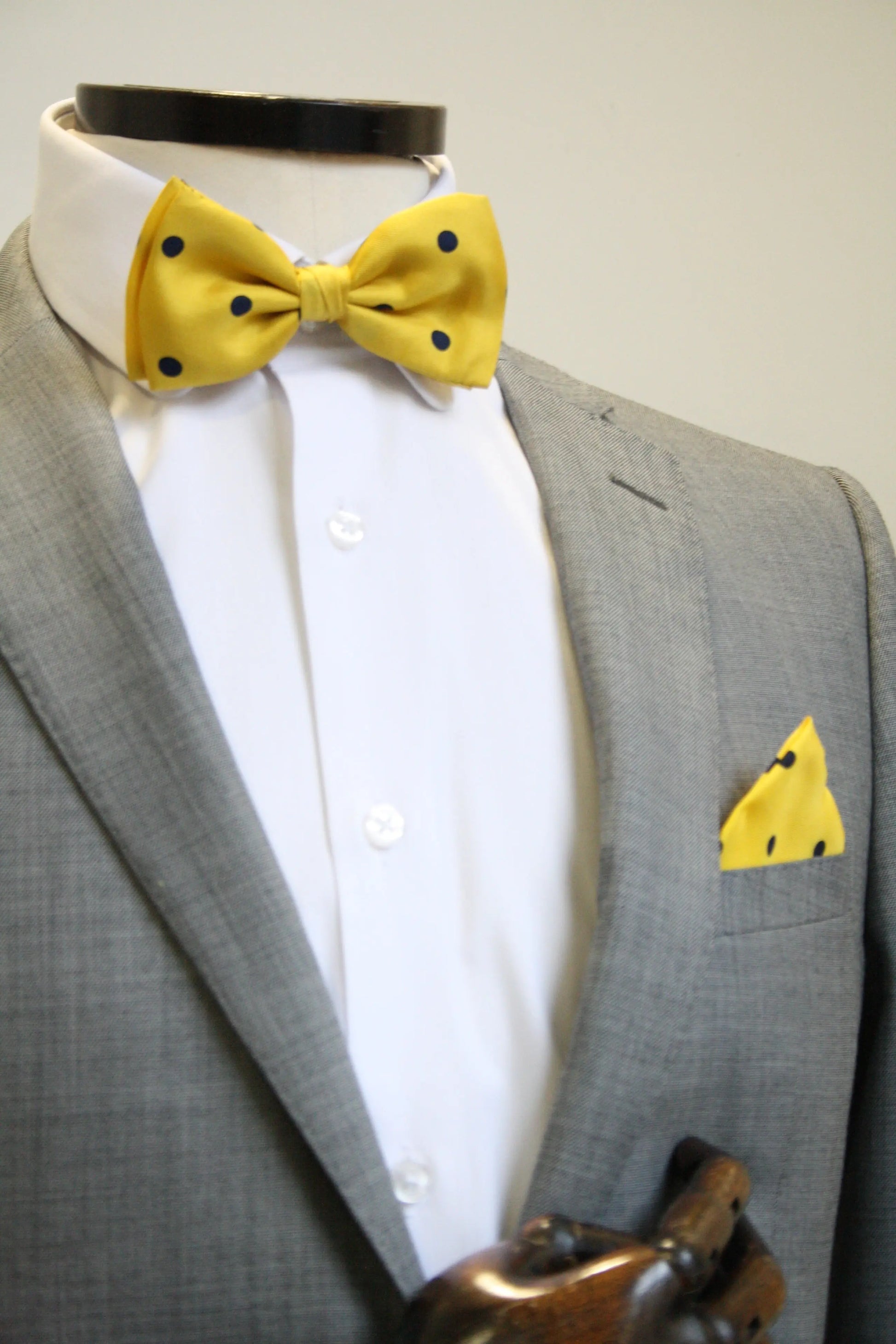 Yellow With Navy Polka Dot Silk Pocket Square Knightsbridge Neckwear