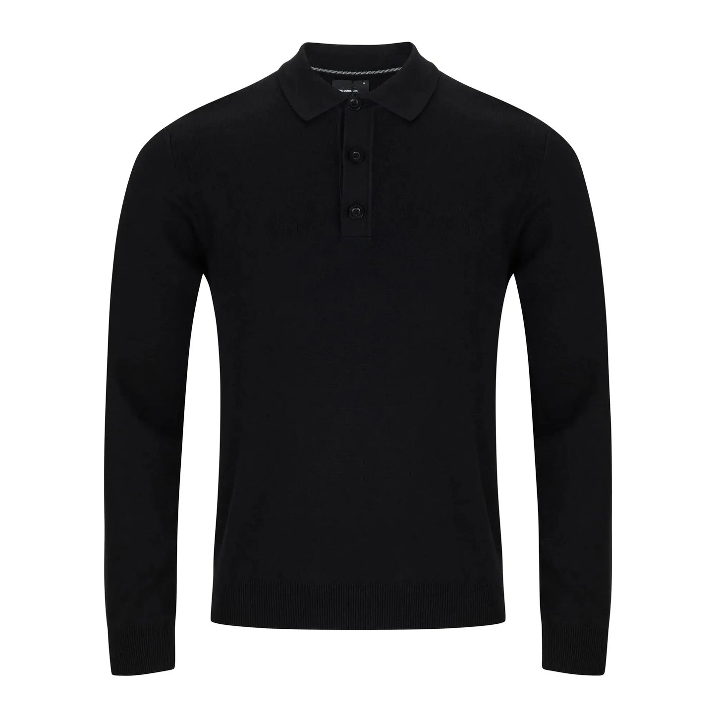 Buy Remus Uomo 3-Button Long-Sleeve Polo - Black | Long-Sleeved Polo Shirtss at Woven Durham