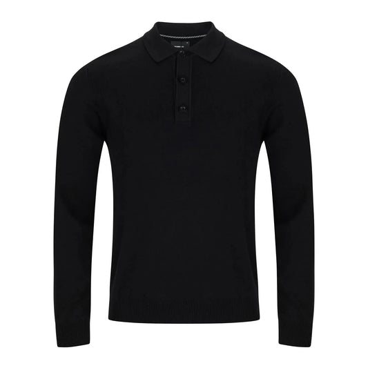 Buy Remus Uomo 3-Button Long-Sleeve Polo - Black | Long-Sleeved Polo Shirtss at Woven Durham