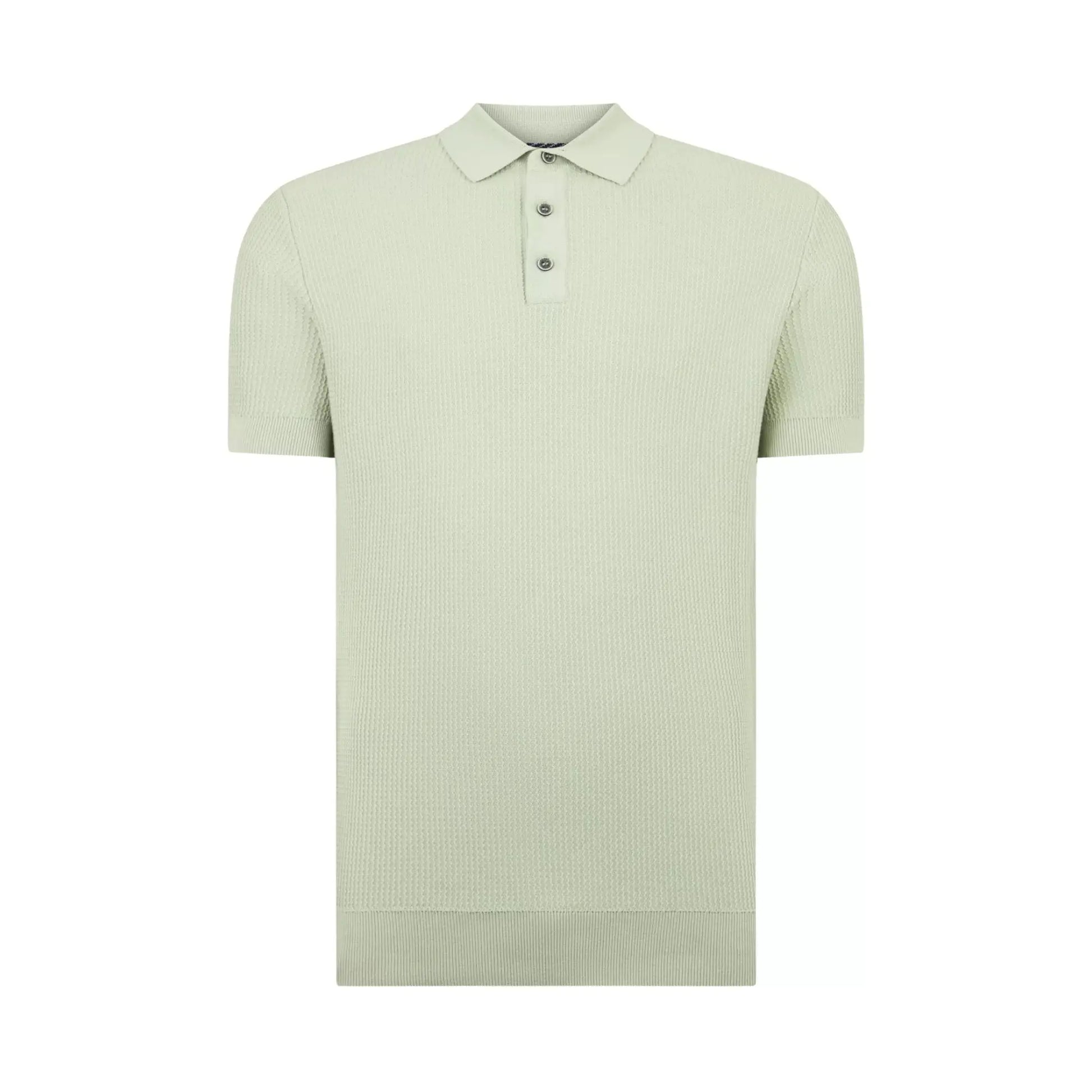 Buy Remus Uomo 3-Button Textured Polo - Green | Short-Sleeved Polo Shirtss at Woven Durham
