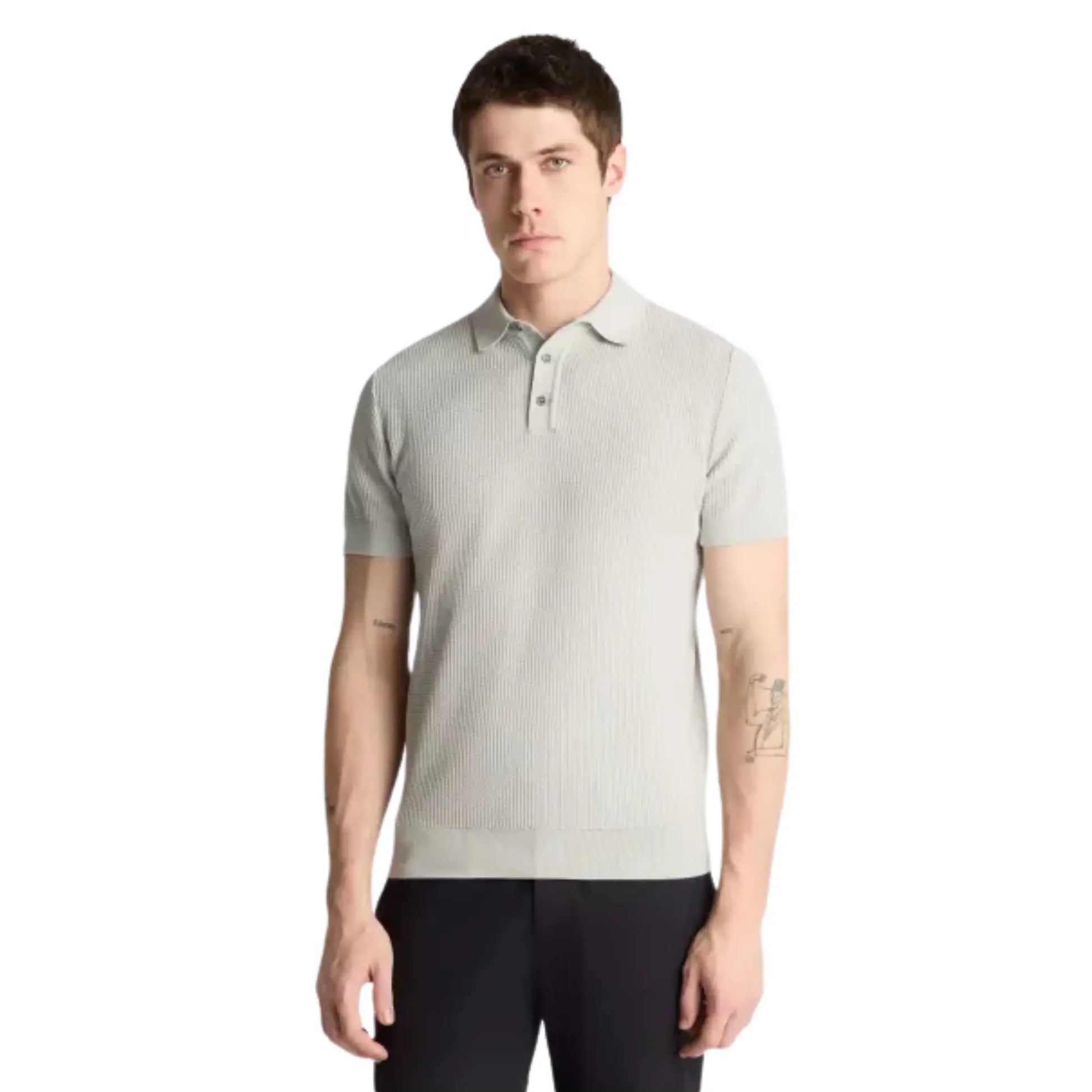 Buy Remus Uomo 3-Button Textured Polo - Grey | Short-Sleeved Polo Shirtss at Woven Durham