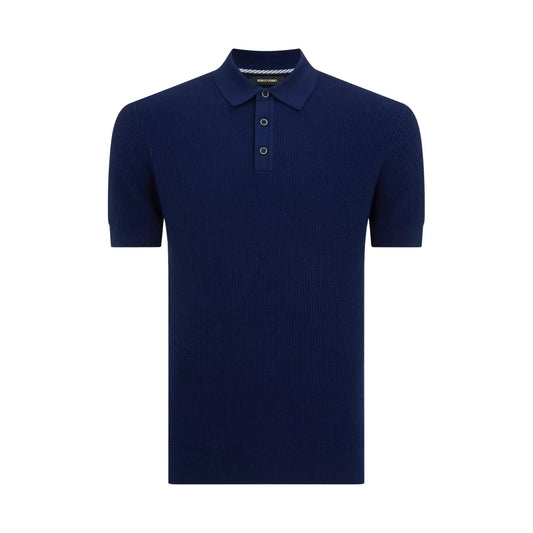 Buy Remus Uomo 3-Button Textured Polo - Navy | Short-Sleeved Polo Shirtss at Woven Durham