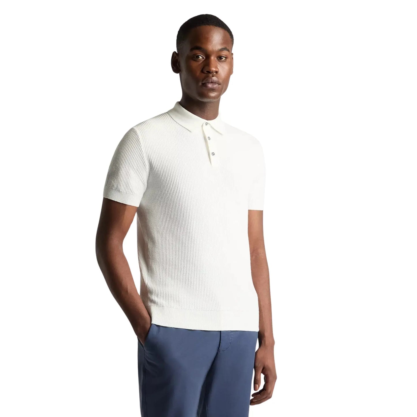 Buy Remus Uomo 3-Button Textured Polo - White | Short-Sleeved Polo Shirtss at Woven Durham