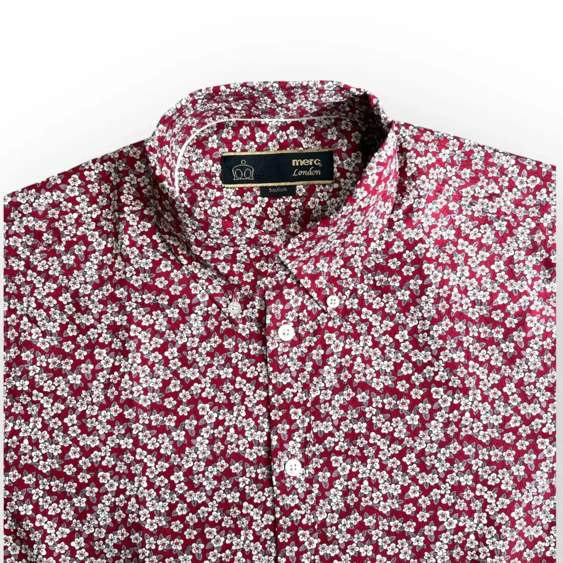 Buy Merc London Aaron Floral Long-Sleeve Shirt - Red | Long-Sleeved Shirtss at Woven Durham