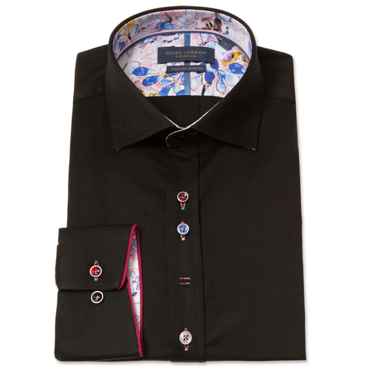 Buy Guide London Abstract Floral Print Cut Away Collar Shirt - Black | Long-Sleeved Shirtss at Woven Durham