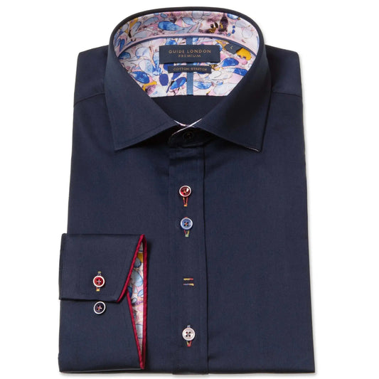 Buy Guide London Abstract Floral Print Cut Away Collar Shirt - Navy | Long-Sleeved Shirtss at Woven Durham