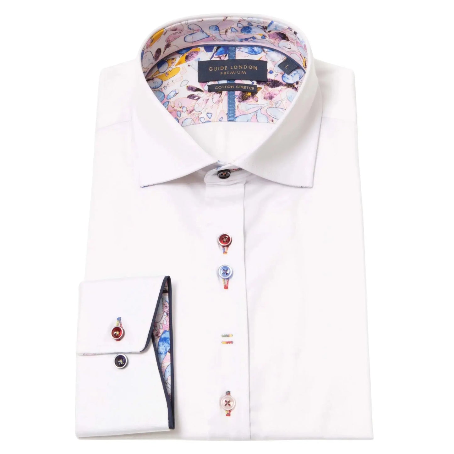 Buy Guide London Abstract Floral Print Cut Away Collar Shirt - White | Long-Sleeved Shirtss at Woven Durham