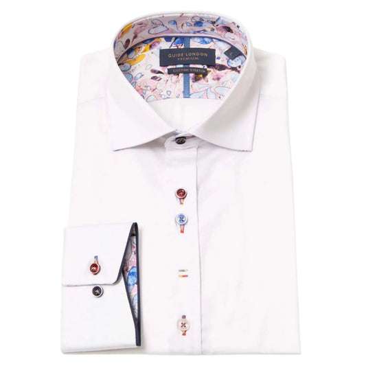 Buy Guide London Abstract Floral Print Cut Away Collar Shirt - White | Long-Sleeved Shirtss at Woven Durham