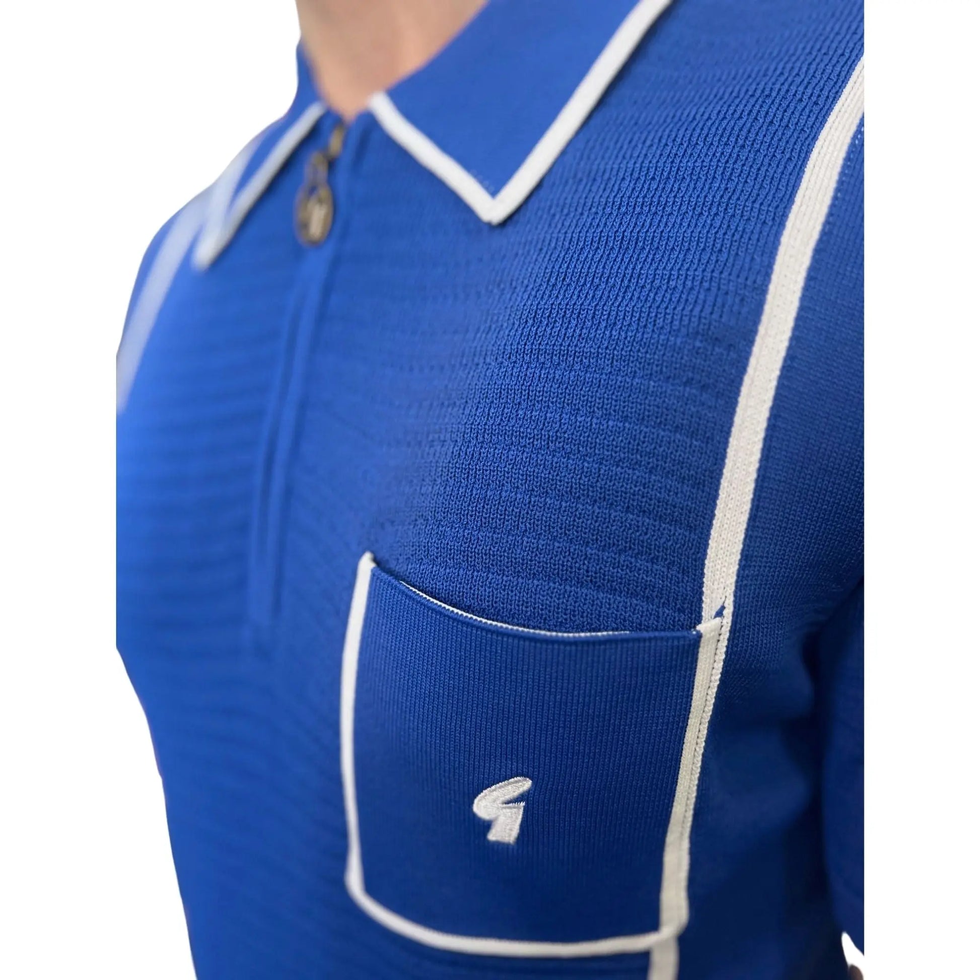 Buy Gabicci Vintage Alfeo Zip Knitted Polo Shirt - Sapphire | Short-Sleeved Polo Shirtss at Woven Durham
