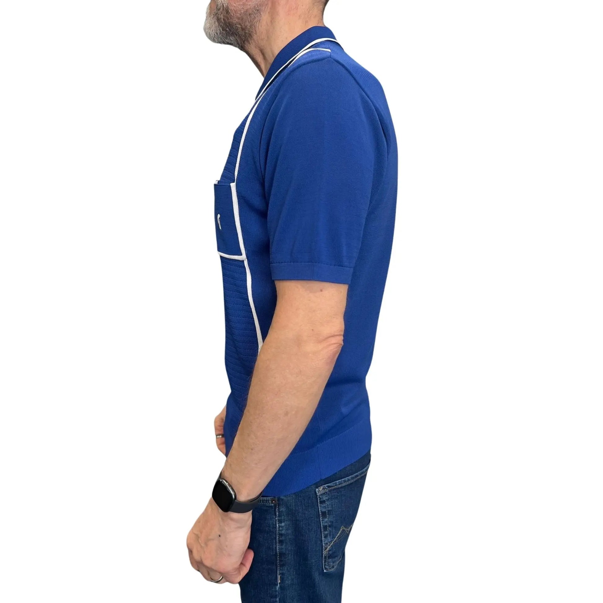 Buy Gabicci Vintage Alfeo Zip Knitted Polo Shirt - Sapphire | Short-Sleeved Polo Shirtss at Woven Durham