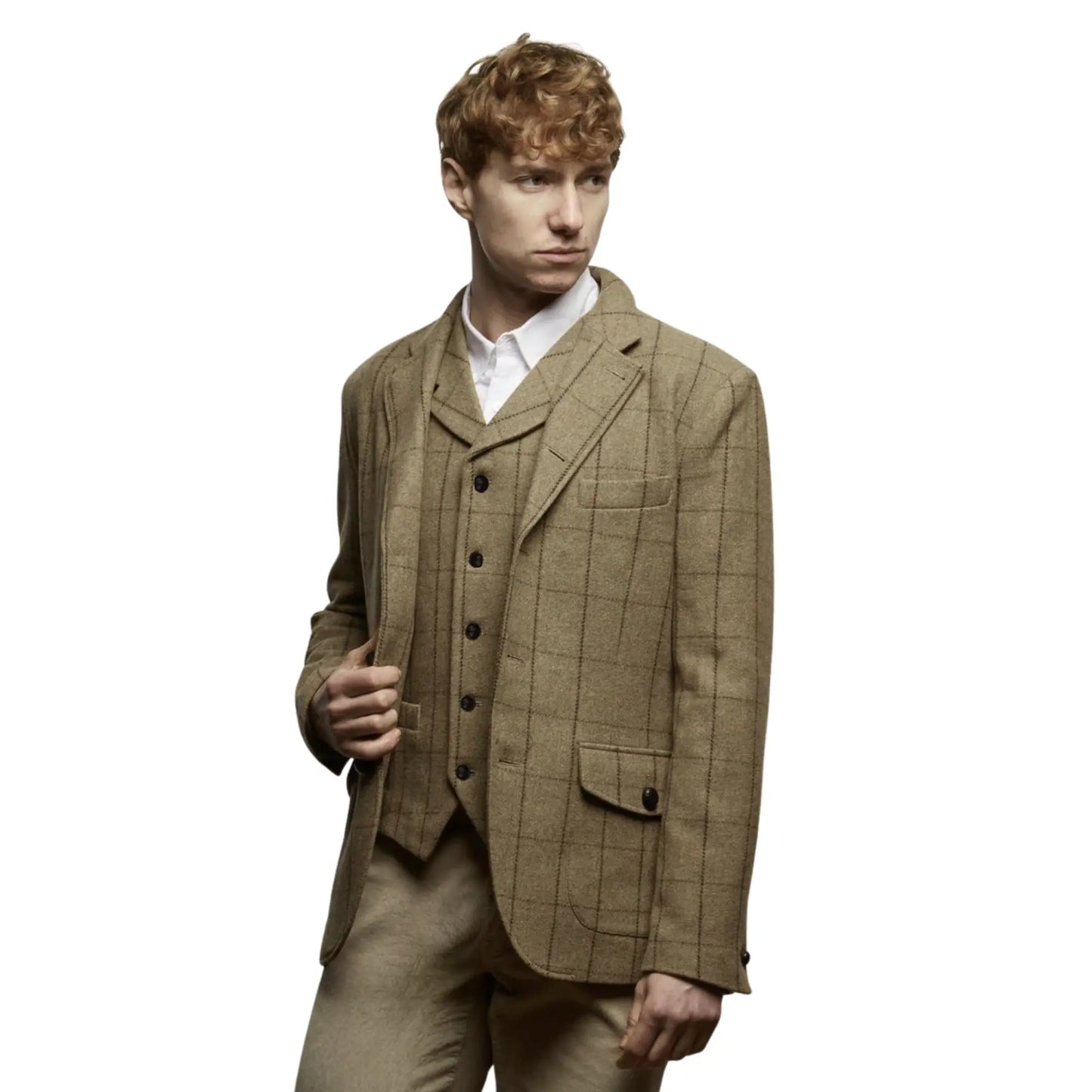 Buy Guards London Allenby Windowpane Tweed Blazer - Taupe | Blazerss at Woven Durham