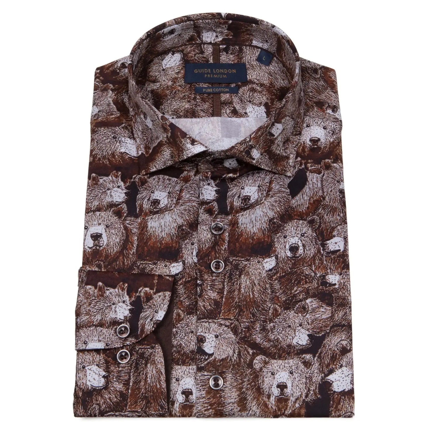 Bear Print Brown Long-Sleeve Shirt