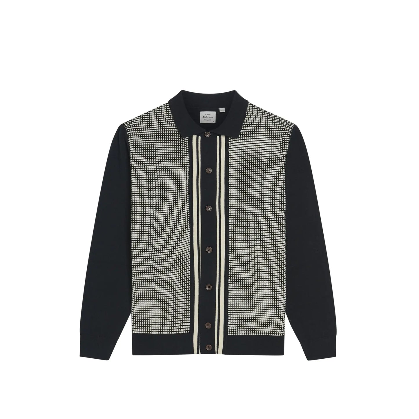 Buy Ben Sherman Bi Coloured Button-Through Polo - Black | Long-Sleeved Polo Shirtss at Woven Durham