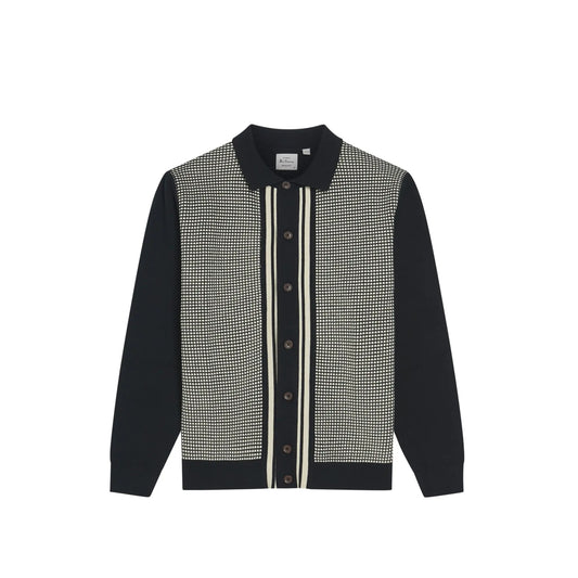 Buy Ben Sherman Bi Coloured Button-Through Polo - Black | Long-Sleeved Polo Shirtss at Woven Durham