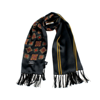 Buy Tootal Black Motif Border Design Reversible Silk Scarf | Aviator Scarvess at Woven Durham