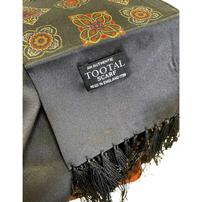 Buy Tootal Black Motif Border Design Reversible Silk Scarf | Aviator Scarvess at Woven Durham