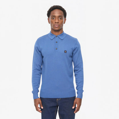 Buy Gabicci Vintage Blue Francesco Long-Sleeved Knitted Polo | Long-Sleeved Polo Shirtss at Woven Durham