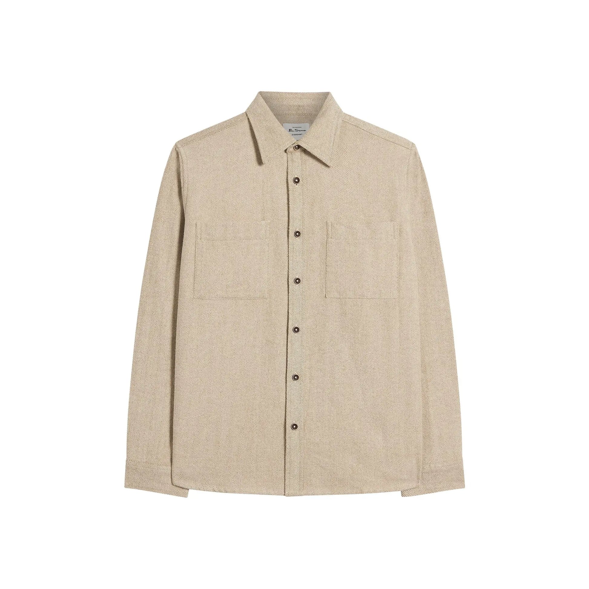 Buy Ben Sherman Brushed Herringbone Overshirt - Bronze | Overshirtss at Woven Durham