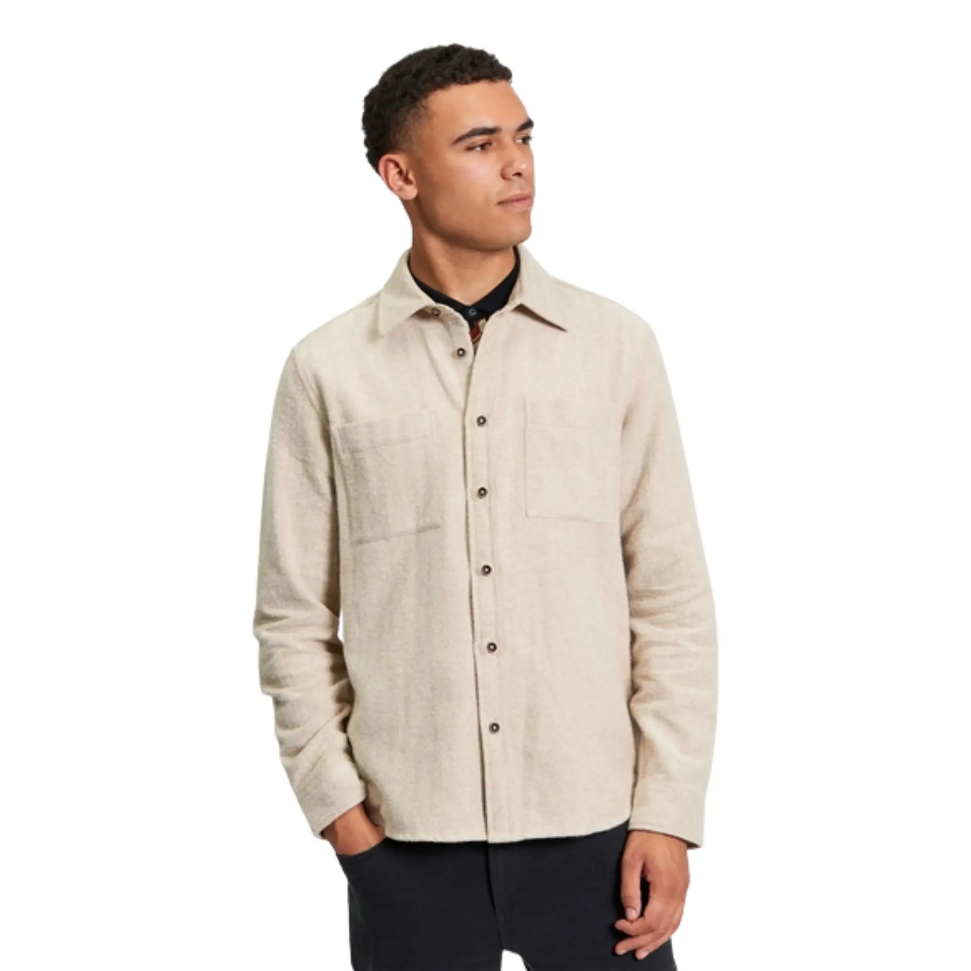 Buy Ben Sherman Brushed Herringbone Overshirt - Bronze | Overshirtss at Woven Durham