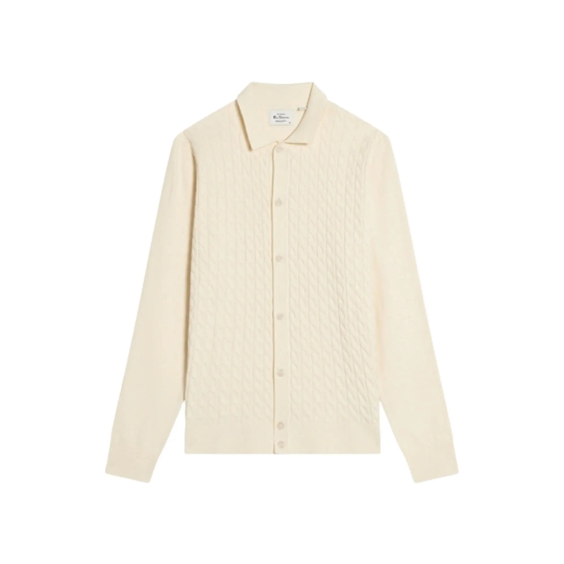 Buy Ben Sherman Button-Through Cable Polo - Ivory | Long-Sleeved Polo Shirtss at Woven Durham