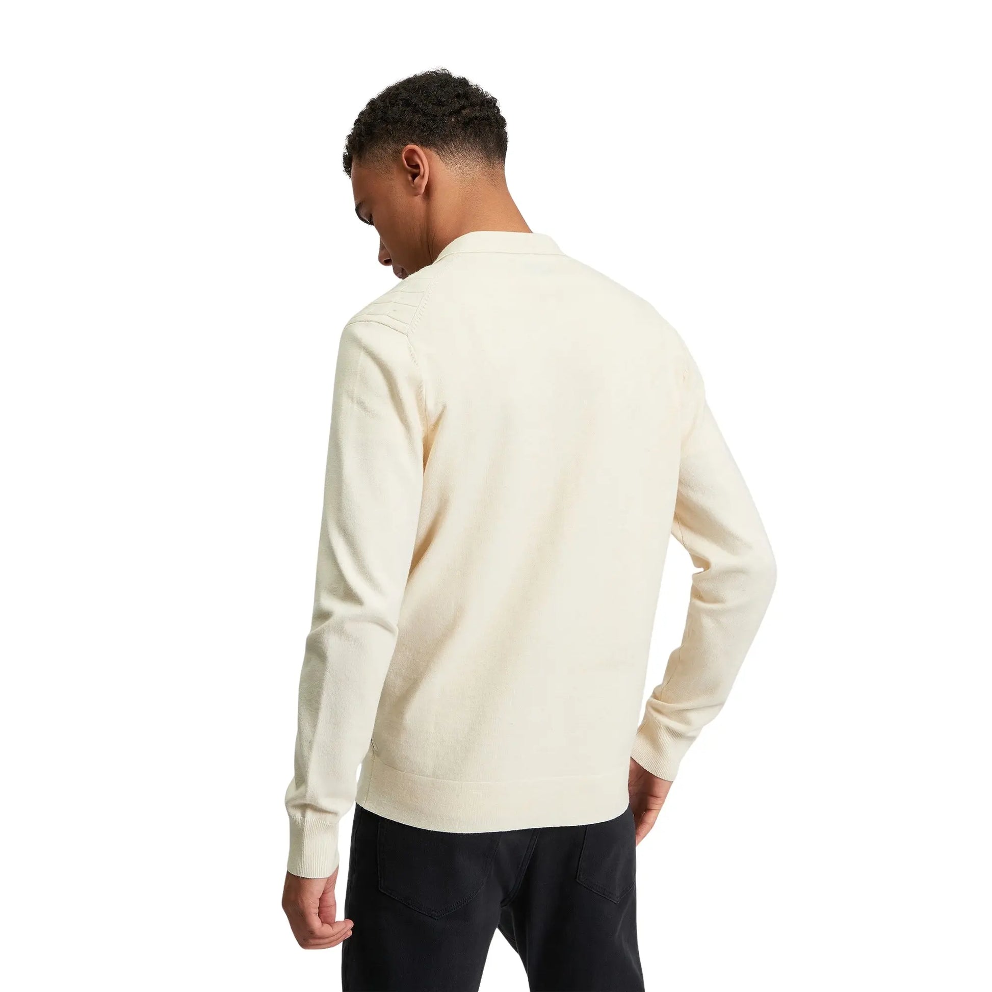 Buy Ben Sherman Button-Through Cable Polo - Ivory | Long-Sleeved Polo Shirtss at Woven Durham