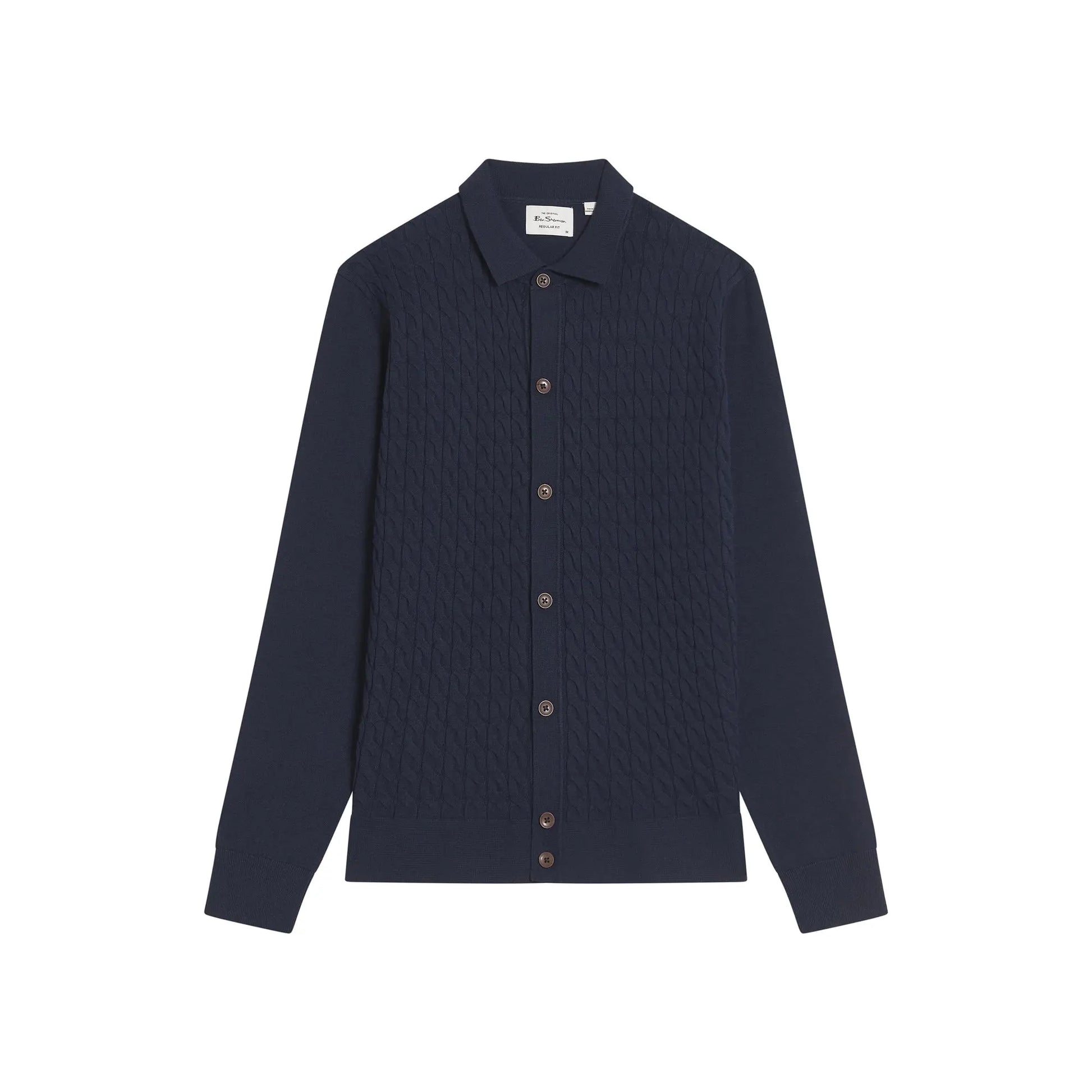 Buy Ben Sherman Button-Through Cable Polo - Navy | Long-Sleeved Polo Shirtss at Woven Durham