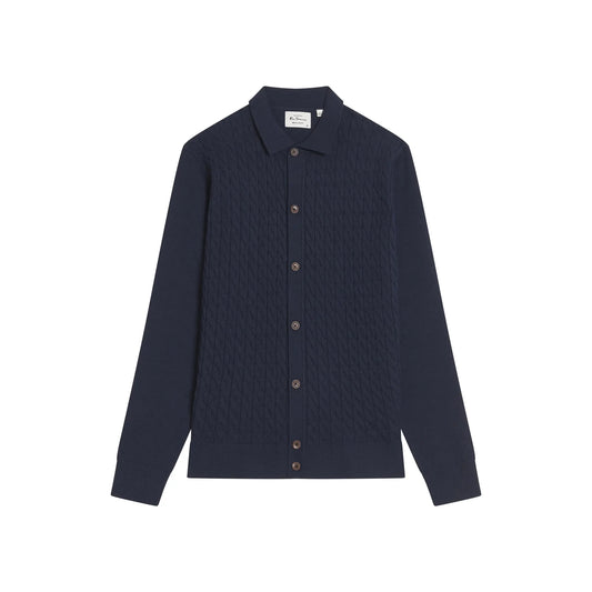 Buy Ben Sherman Button-Through Cable Polo - Navy | Long-Sleeved Polo Shirtss at Woven Durham