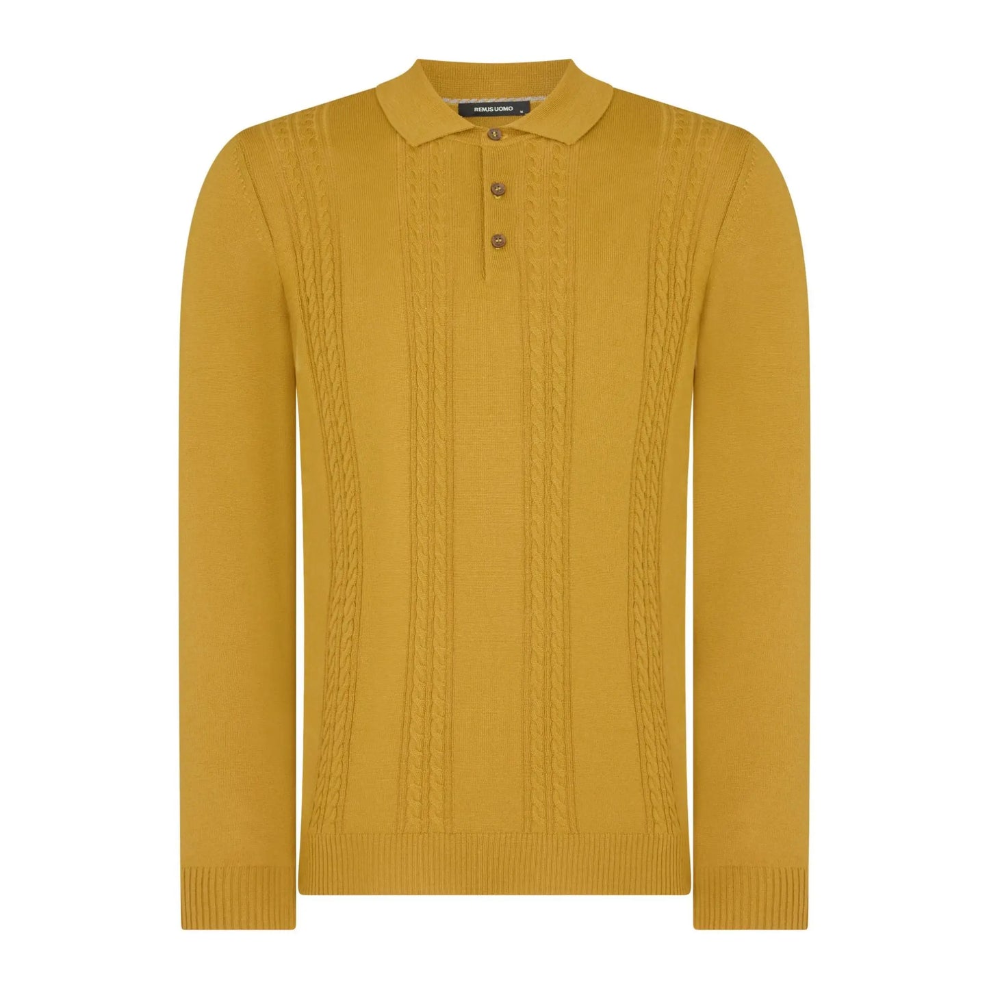 Buy Remus Uomo Cable Knit Long-Sleeve Polo - Yellow | Long-Sleeved Polo Shirtss at Woven Durham