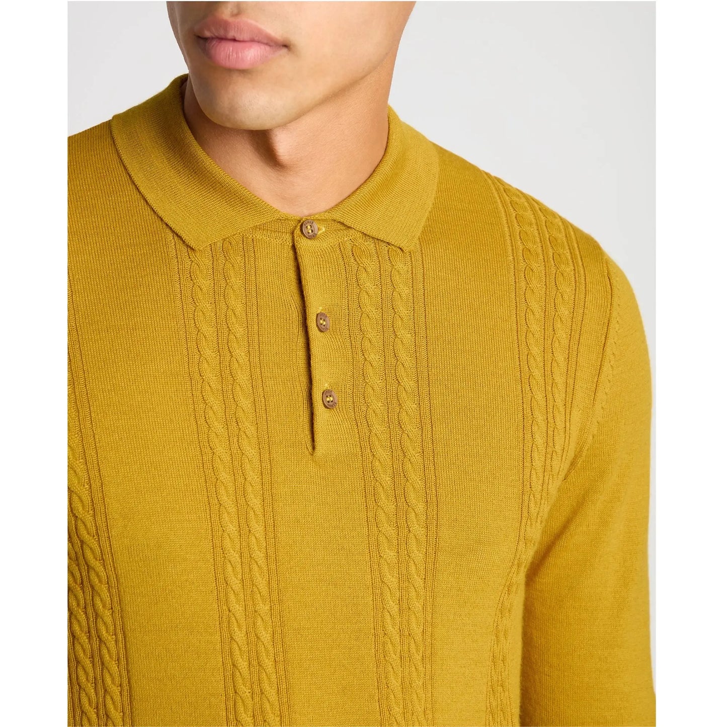 Buy Remus Uomo Cable Knit Long-Sleeve Polo - Yellow | Long-Sleeved Polo Shirtss at Woven Durham