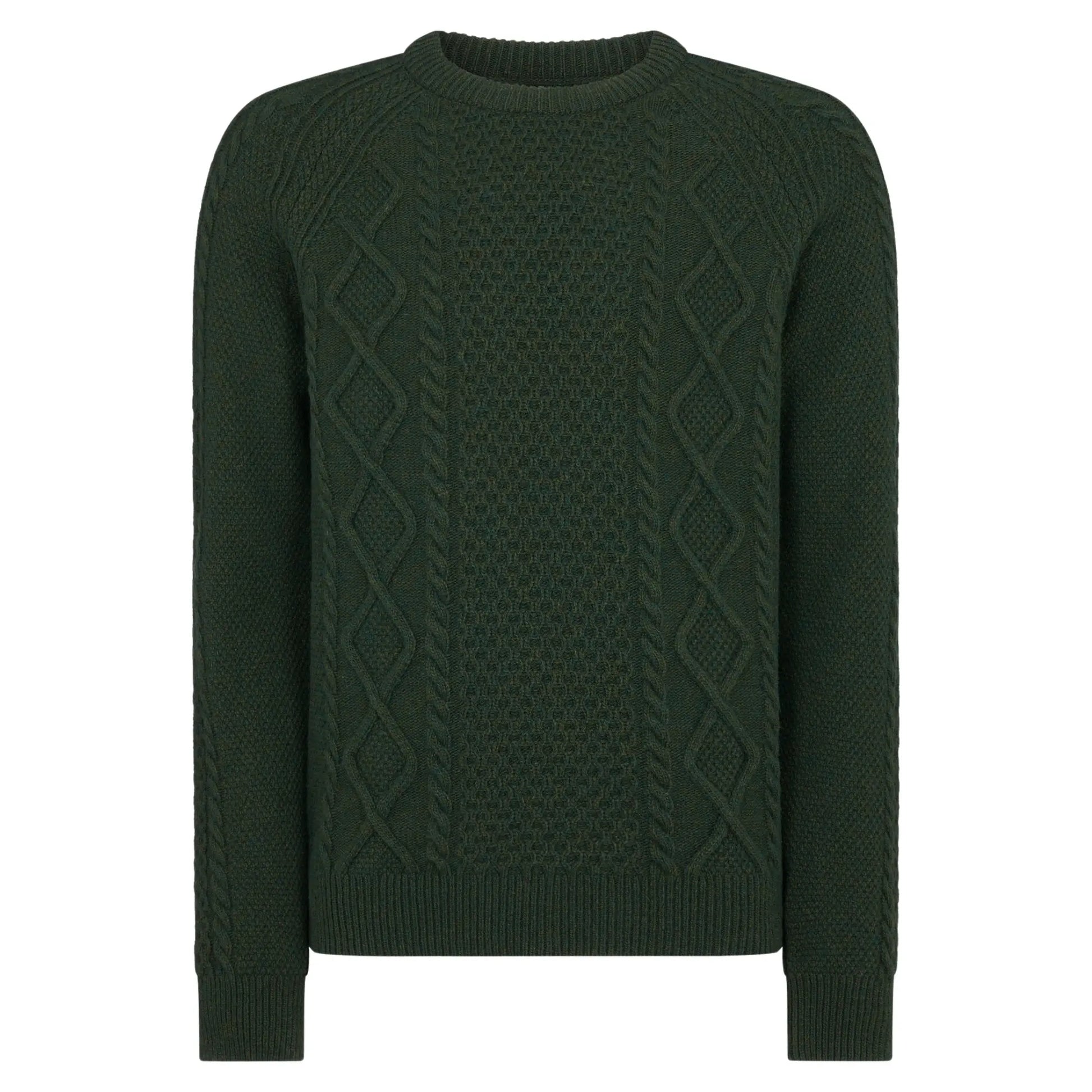 Buy Remus Uomo Cable Knit Wool Jumper - Green | Crew-Neck Jumperss at Woven Durham