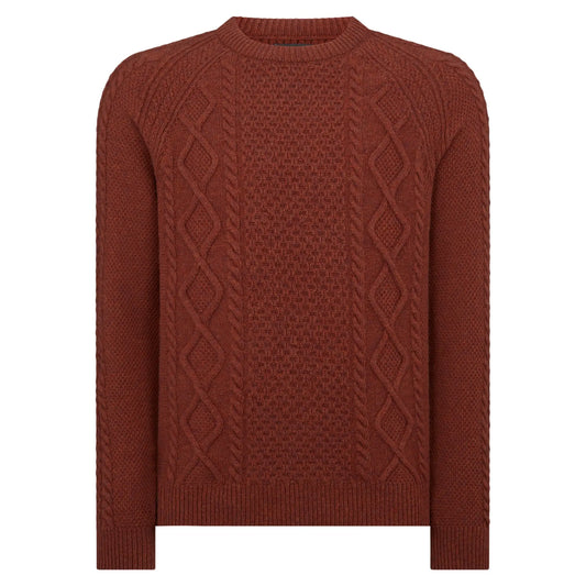 Buy Remus Uomo Cable Knit Wool Jumper - Red | Crew-Neck Jumperss at Woven Durham