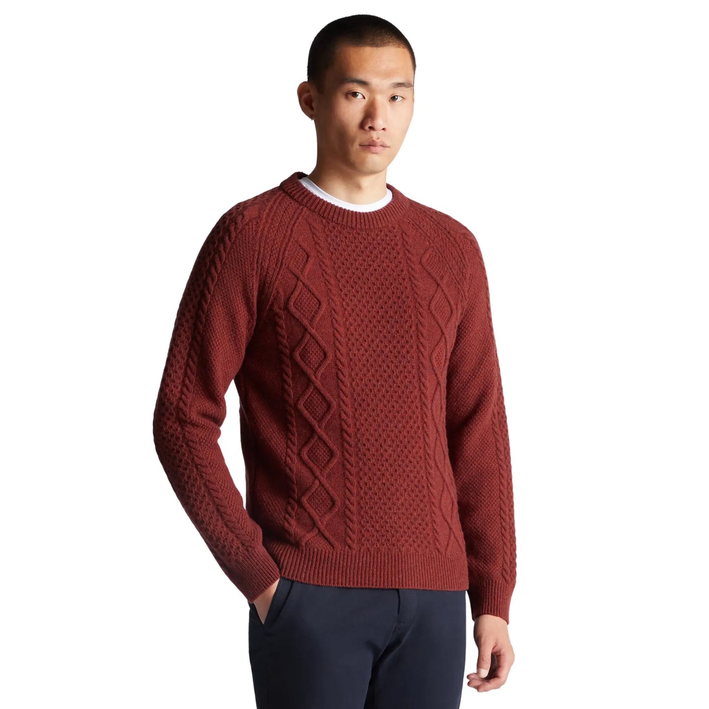 Buy Remus Uomo Cable Knit Wool Jumper - Red | Crew-Neck Jumperss at Woven Durham