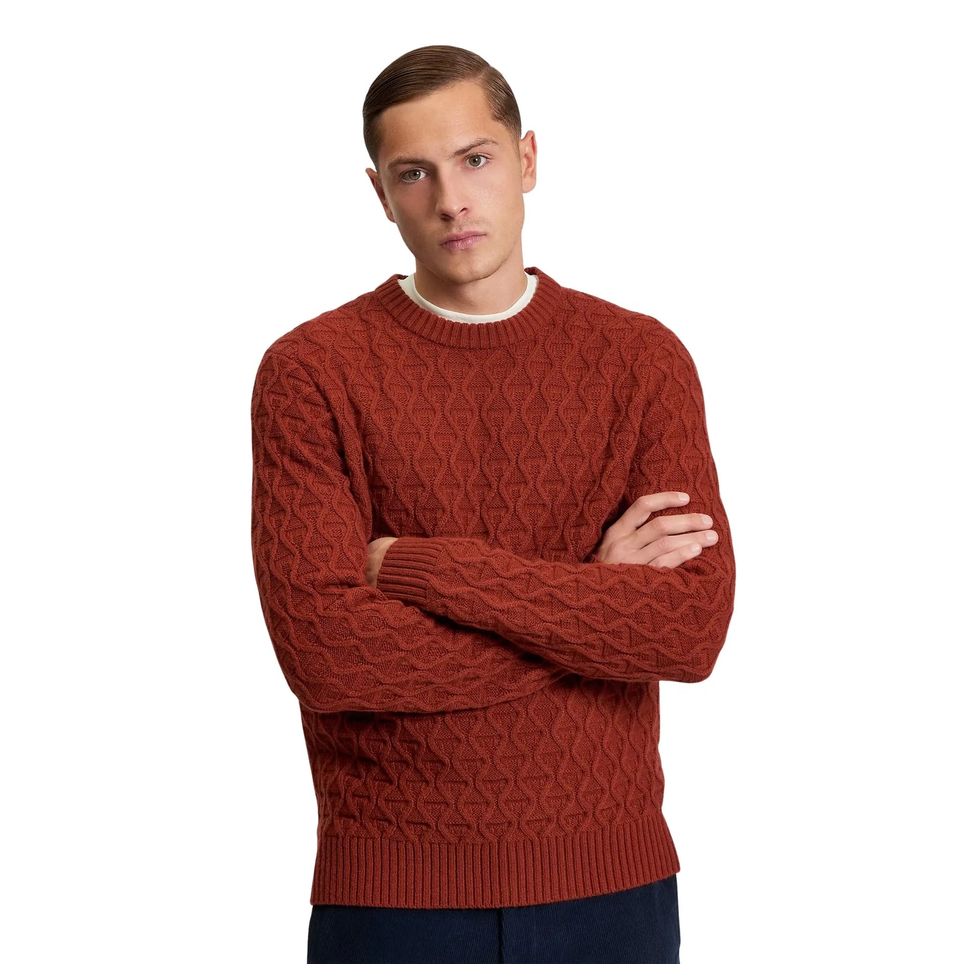 Buy Woven Retail Cable Texture Burnt Orange Crew-Neck Knit Jumper | s at Woven Durham