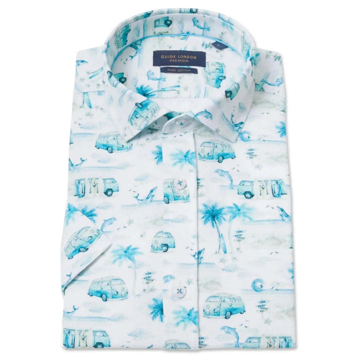 Buy Guide London Camper Van Print Shirt - White/Green | Short-Sleeved Shirtss at Woven Durham