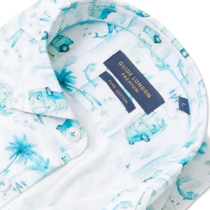 Buy Guide London Camper Van Print Shirt - White/Green | Short-Sleeved Shirtss at Woven Durham
