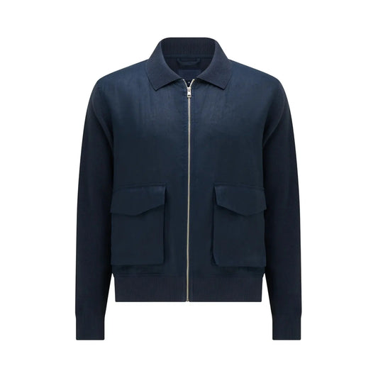 Buy Guards London Carter Navy Linen Knitted Casual Jacket | Worker Jacketss at Woven Durham